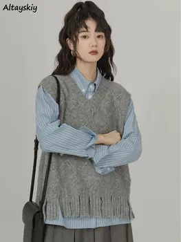Pulover Ženske Majice Preprosta, Vse-tekmo korejskem Slogu Casual Chic Vintage Pomlad College Svoboden Ulzzang Tassel Temperament Moda