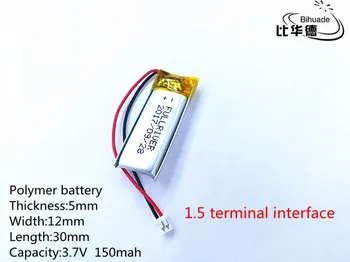 1pcs/veliko Litrski energijo baterijo 3,7 V: 150mAh Litij-Polimer LiPo Baterijo za ponovno Polnjenje 501230 z 1,5 mm