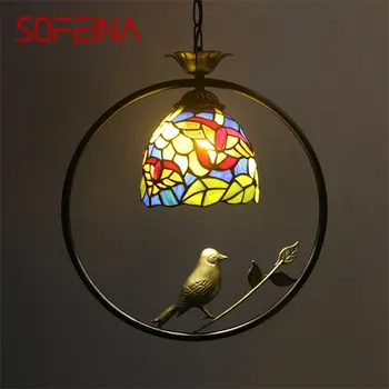 SOFEINA Tiffany Obesek Lučka LED Ustvarjalne Barvo Stekla, ki Visi Svetlobe Ptica Dekor za Dom Jedilnico, Spalnico, Balkon