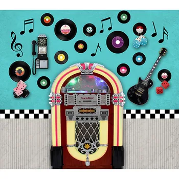 50s Disco Party Dekoracijo Banner Ozadje 1950 Jukebox Ameriški Diner Glasbo, Rock Roll 50 ' s Vintage Restavracija za Fotografijo