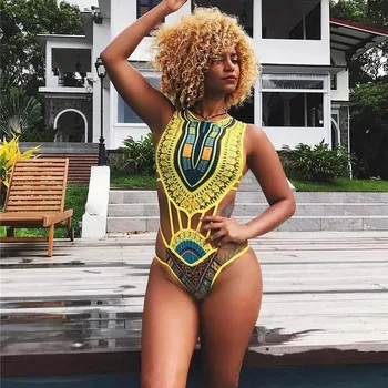 Ženske, Etnične Cvetlični Enodelne Kopalke Afriške Kopalke Visoko Pasu Tiskanja Prikriti Bikini Komplet Letnik Seksi Kopalke Plažo