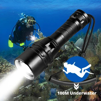 Profesionalni LED Potapljaška Svetilka Super Svetla T6 Profesionalno Podvodno Svetilko IP68 Vodotesen Svetilko z Roko Vrv