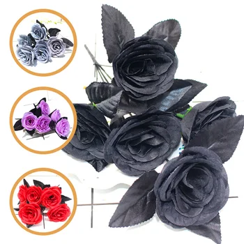 1pcs Halloween Politike Black Rose Umetne Rastline Rose Šopek Za Diy svate Družinski Božič Soba Dekoracijo