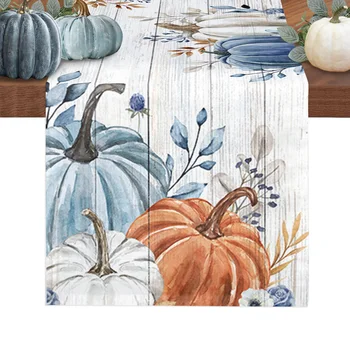 Zahvalni Dan Pumpkin Modri Listi Namizni Tekač Doma Poroka Tabela Zastavo Mat Tabela Centerpieces Dekoracijo Stranka Dolgo Prt