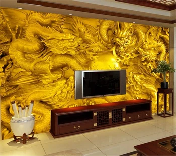 beibehang Reliefni zlati zmaj 3d ozadje po meri moralno bogastvo in čast peony vode skale slikarstvo, fotografija ozadje 3d zidana