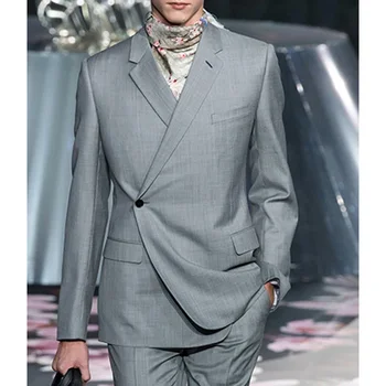 Moda Sive Moške Obleke Slim Fit Elegantna Zarezo River Poroko Fant Ženina Jopičem 2 Delni Set Moški Suknjič Hlače z 2024
