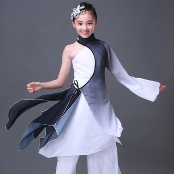 Otrok Klasični Kitajski Nacionalni Plesne Kostume Dežnik Ples Etnične Dekleta Yangko Oblačila Ljubitelj Plesa Pasu Boben in Ples