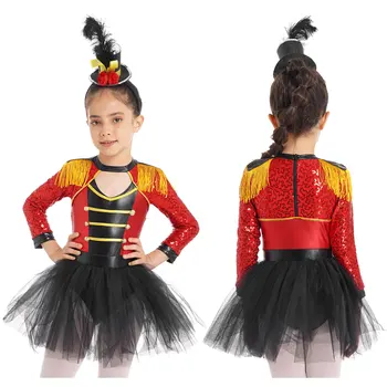 Halloween Otroci Dekleta Čarovnik Cirkus Ringmaster Kostume Bleščica Tassel Epaulet Tutu Krilo vgrajena Kratek Carnival Party Jumpsuit