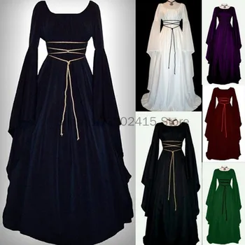 Srednjeveški Ženske Modni Vintage Stilu, Ženske Obleke Gothic Obleko Dolžina Tal Ženske Cosplay Obleko Retro Dolge Obleke Oblačenja