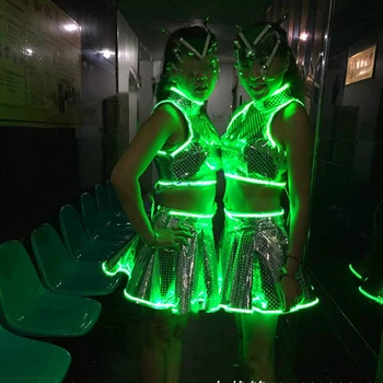 Seksi LED Srebrna Sijoče Kostum Pevka, plesalka ženske seksi fazi show light up obleko Bar, nočni klub DJ Pevka DS