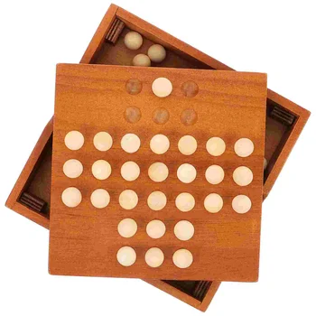 Leseni Šah Set za Odrasle - Klasična Igra Krovu s Peg Solitaire in Marmorja Igre Vključeni