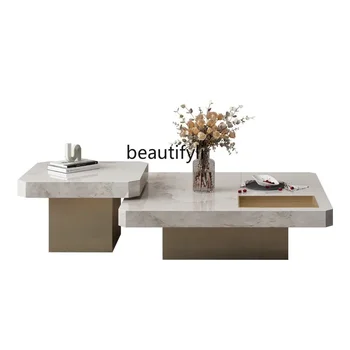 cqy Marmorja mizico Preprost Moderna Kamnita Plošča mizico za TV Omarico Kombinacija Svetlobe Luksuzni Dnevni Sobi Doma
