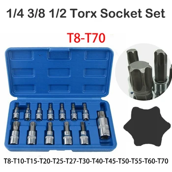 13pcs Star Torx Vpliv Socket Set 1/4 3/8 1/2 Pnevmatski Izvijač Glavo Univerzalno Torx Izvijač Komplet Imbus Mehanično Delavnico Orodja