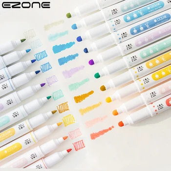 EZONE 6pcs/barve Dvojno končalo flomaster 1/5 mm Krog Toe Doodle Pero Označevalnik Študent Tiskovine Svetle Barve, Pisanje Tekoče