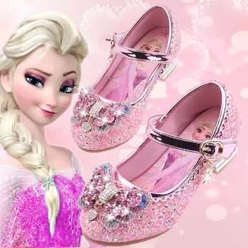 Zamrznjeno Elsa Dekleta Sandali z Visoko Peto Čevlje Princesa Plesne Čevlje za Otroka Girls Moda Kristalno Čevlji Roza Modra sandale za dekleta