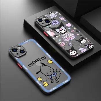 Hello Kitty Kuromi Melodijo Primeru Za Apple iPhone 15 14 13 11 12 Pro 7 XR X XS Max 8 Plus 6 6S SE 2022 Črni Mat Telefon Funda