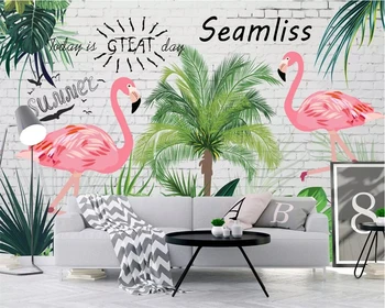 Nordijska zidana ozadje tropskega deževnega gozda banana listov flamingo vrt, dnevna soba, spalnica TV ozadju 3d ozadje