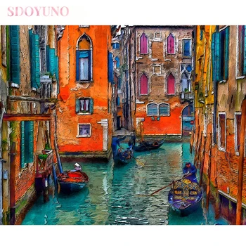SDOYUNO Benetke mesto pokrajina olje, barvanje z številkami kompleti za odrasle barvo s številko akrilne barve HandPainted za dom dekor