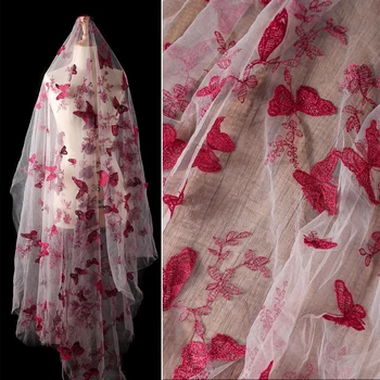 Bele na rdečo metulj tri-dimenzionalni vezenje očesa kreativno poročno obleko ročno diy obleka za obleko tkanine oblikovalec