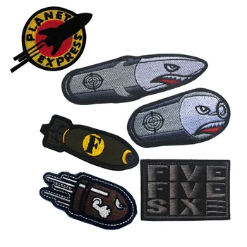 Jezen Bullet Raket orožje Vezenje Obliži Planet Express Značke Emblem 8*5 cm Pribor Kavljem in Zanke Taktično Za DIY