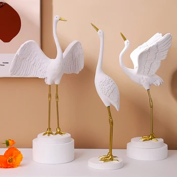 Ustvarjalne Smolo Simulacije Živalske Skulpture Žerjav Zlata Ptica Okraski Stoji Žerjav Doma Dekoracijo Obrti Pohištvo