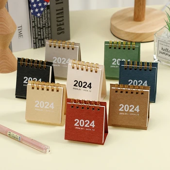 Osvežujoč Preprost Barva 2024 Mini Prenosni Papirja, Namizni Koledar Ustvarjalne Tabela Tuljavo Koledar Pisarna Namizno Dekoracijo