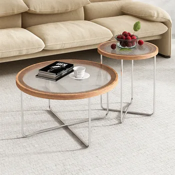 Nordijska okroglo mizico kombinacija stekla ustvarjalne mizica doma svetlobno razkošje tabela dnevna soba neto rdeče strani tabele