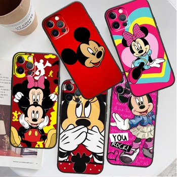 Rdeča Mickey miške Minnie Primeru Telefon Za Apple iPhone 14 13 12 11 SE XS XR X 7 8 6 Mini Pro Plus MAX 2020 Black Soft Cover