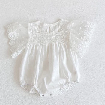 Korejski Slog Malčke Baby Dekle Romper 0-24M Baby Dekleta Obleke Šivanje Čipke Bombaž Perilo Kratek Rokav Newborn Baby Jumpsuit