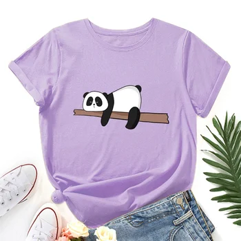 Moda Trendy Smešno Panda Vzorec Žensk Bombaža T-shirt Krog Vratu Priložnostne Kratkimi Rokavi Ženske Vrhovi Brezplačna Dostava