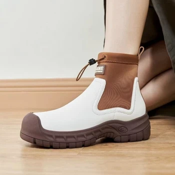 Škornji za Ženske 2023 Pozimi Nove Modne Kontrastne Barve Platforme Ženske Čevlje Klasičnih Krog Toe Modi Kratke Čevlji