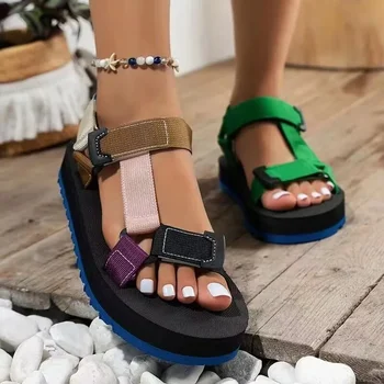 2024 Poletje Nove Evropske in Ameriške Debel Edini Barvo Plaži Čevlji Ženske Platformo Sandali Rimskem Slogu Zapatos De Mujer