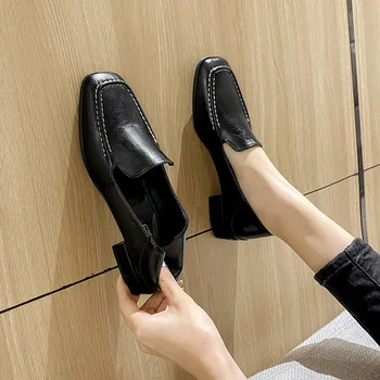 Nizke Pete, Črpalke Plitvo Čevlji za Ženske Šivanje Loafers Barva Kvadratni Toe Dame Čevlje Britanski Slog Priložnostne Moda Zapatos