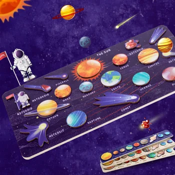 Lesene Puzzle Igrača 3D Model Sončnega Sistema Planetov Znanost Igrače Nastavite Montessori Znanost Izobraževalne Uganke Igrače za Otroke Darila
