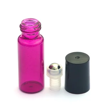 Vroče 5ml Parfum Rose Stekla Roll Na Vialo, Aromaterapija Eterično Olje Steklenice s Kovinsko Žogo & Plastični Pokrovček 50pcs
