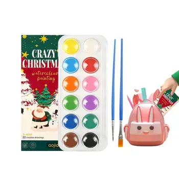 Božič Akvarel Barve Nastavite Žep Mini Art Book Za Risanje In Barvanje S Pigmenti In Barve Krtačo Božično Igrača Set