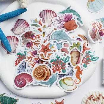 46Pcs Seashell Polje Nalepke Srčkan Conch plaži dekorativni ocean lupine Oskrbe Scrapbooking DIY Materiala nalepke List Načrtovalec