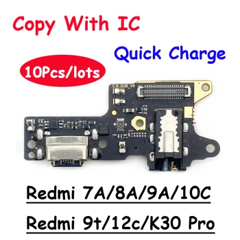 10Pcs, Preizkušen Polnjenje prek kabla USB Priključek Odbor Dela Flex Kabel Z Mikrofonom Za Xiaomi Redmi 7A 8 9A 10C 12C K30 Pro K40 Poco F3