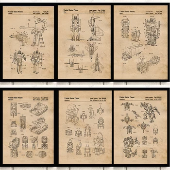 Vintage Transformator Predator Roboti Vojaški Načrt Plakat Platno Stensko Slikarstvo v slikah, za Domačo Pisarno Igra Shop Dekor