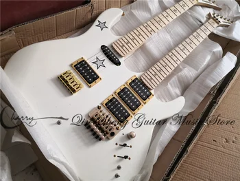 Dvojno vratu bela električna kitara 6 strun z 12 strune Telo tremolo most zlato strojne opreme zvezde podolgovat
