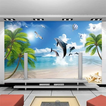 wellyu de papel parede 3d ozadje po meri 3D Dolphin Beach pogled na morje Ozadju Stenskih Poslikav ozadij za dnevno sobo