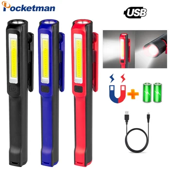 USB Polnilna Svetilka z Magnetnim Pero Lučka za Ročno Svetilko Lanterna COB delovna svetilka Za Kampiranje Luč, Avto Popravilo Lučka