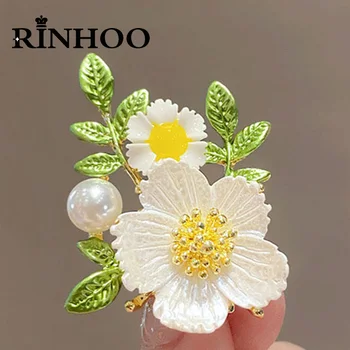 Rinhoo Imitacije Lupini Pearl Daisy Cvet Broška Za Ženske Modni Češnja Cvetlični Zatiči Elegantno Zelenih Listov Sončnično Značko Nakit