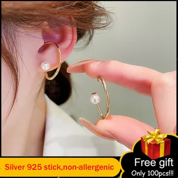C obliko uhani za ženske, srebro 925 palico pendientes mujer pearl earings hoop earing korejski earing zlato barvo aretes mujer