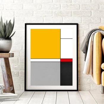 Piet Mondrian Umetniške Grafike Platno Plakat Rumena Črna Geometrijsko Abstraktne Slikarske Galerije Stenskih Slikah, Dnevna Soba Doma Dekor