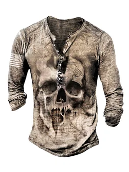 Jeseni in Pozimi Moške Dolgo oplaščeni 3D Skull Glave Tiskano Majico Top Plus Velikost Retro Ulica moška T-shirt 2023 moška Oblačila