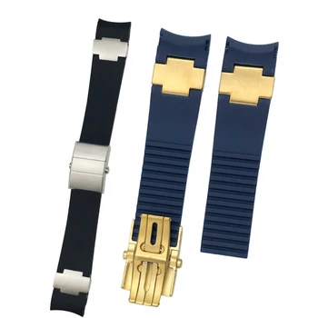 Naravne Gume Watchband 22 mm, Primerna za Ulysse Nardin Potapljač Črna Modra Silikonski Watch Trak Srebrne Rose Zlata, Zložljivi Sponke
