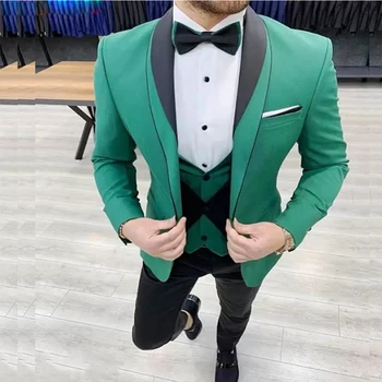 Nov Prihod Zelene Obleke, za Moške In 2023, Slim Fit Nevesta Poročni Tuxedos 3 Kosov Classic Šal River Moško Obleko Terno Masculino