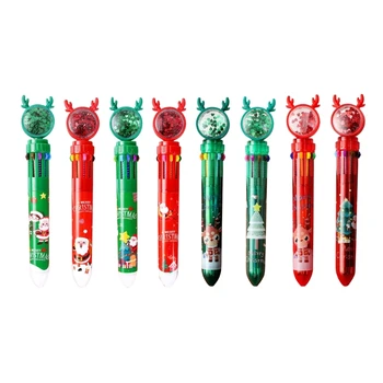 E9LB 4Pcs Božič Kemični Svinčnik 10-Barve-v-1 Multicolor Pero Naselitve Božič Stuffer Zložljive Kemični svinčniki za Otrok