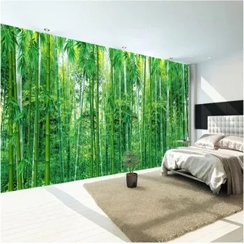 Zelena Velike HD Bambusov Gozd 3D Foto Tapete za dnevno Sobo, Spalnica Razširiti Prostor Steno stensko 3D Stenske Papirjev Doma Dekor